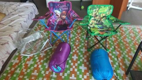 Kids camping chair and sleeping bag - Excellent Condition