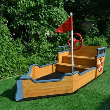 Boat Sandpit With Steer Wooden Outdoor Play Sand Pit WSB-1950