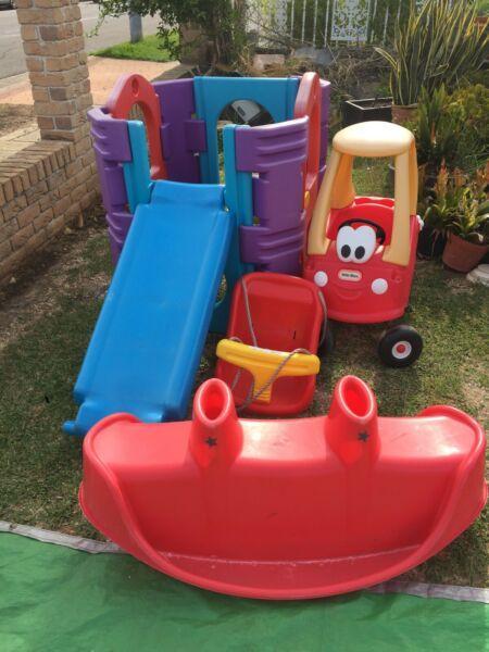 Little tykes red car/play gym/seesaw/swing
