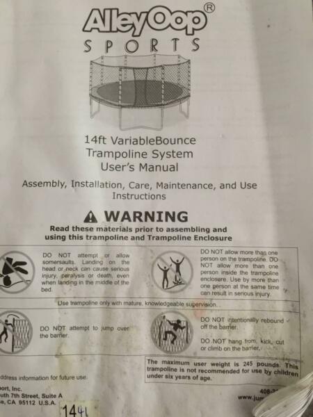 14ft Variable Bounce Trampoline - Hardly Used
