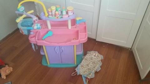 Doll or baby play station and toy baby rocker