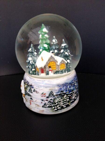Christmas Snowman House Water Globe Music Box