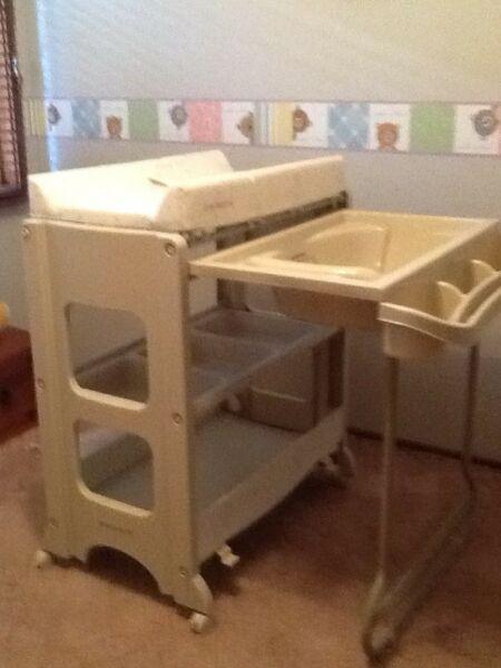Childcare Montana change Table with bath, storage & padded change pad