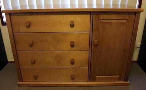 Boori 4 Drawer Dresser with Cupboard & Bookcase (Heritage Teak)
