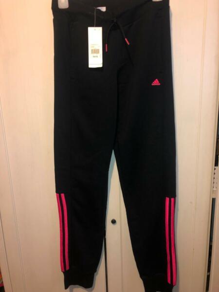 Adidas Girls Training Pants Size 14/15Y Black with Pink Stripe