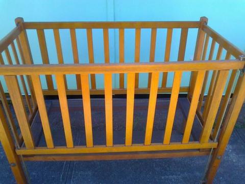 1950s Baby Wooden Cot with Metal Base