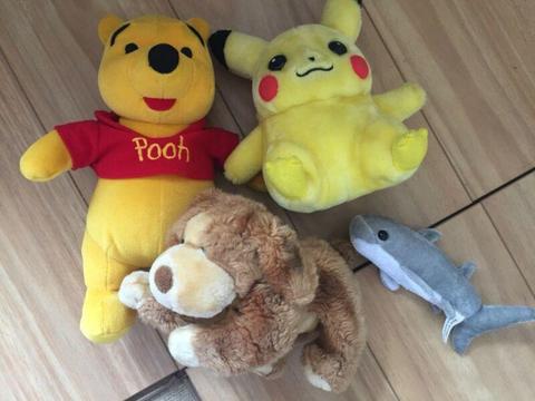 4 stuffed toys for young ones - including Winnie the Pooh and Pikachu