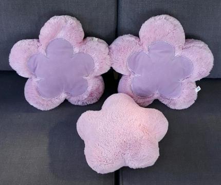 3x Furry Pink Flower Cushions