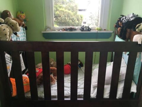 Convertible cot /crib/ toddler bed and mattress included