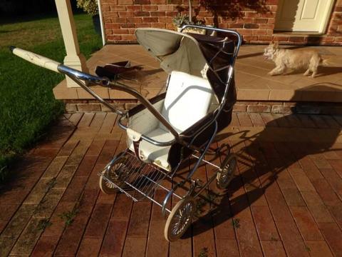 VINTAGE STEELCRAFT PRAM STROLLER with Storm Cover- Could Restore