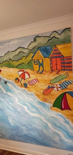 Hand painted wall art beach scene