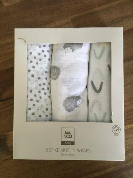 NEW 3 pack Baby Muslin wraps in box