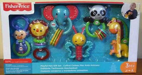 NEW Fisher Price Animal Friends Playful Pals 6 Rattle Teether Set