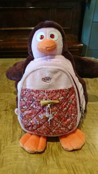 Oilily Plush Backpack Purse Penguin Pink Brown Kids Girls RARE!