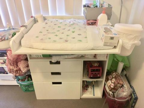 Changing table with drawers, white, 90x79x102