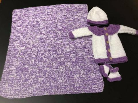 Purple and white baby set - 000