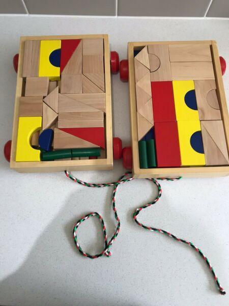 2 full sets of wooden toy building shapes in great condition