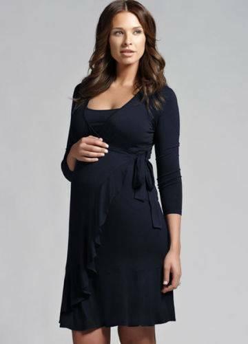 Ripe Maternity - Long Sleeve Pregnancy Breastfeeding Dress Navy