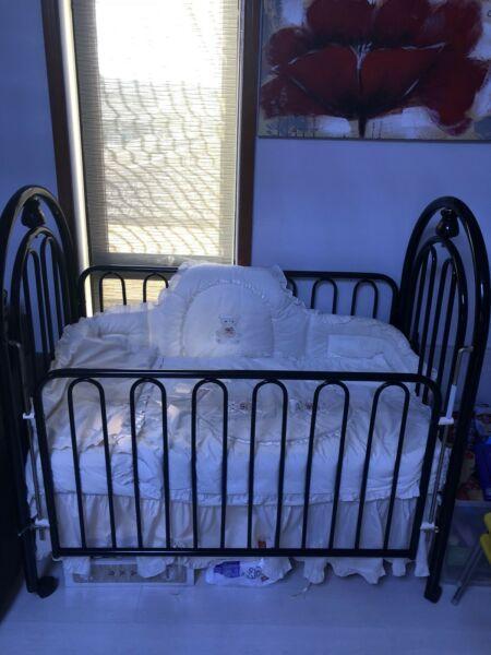Baby Cot With Mattress in Black Colour