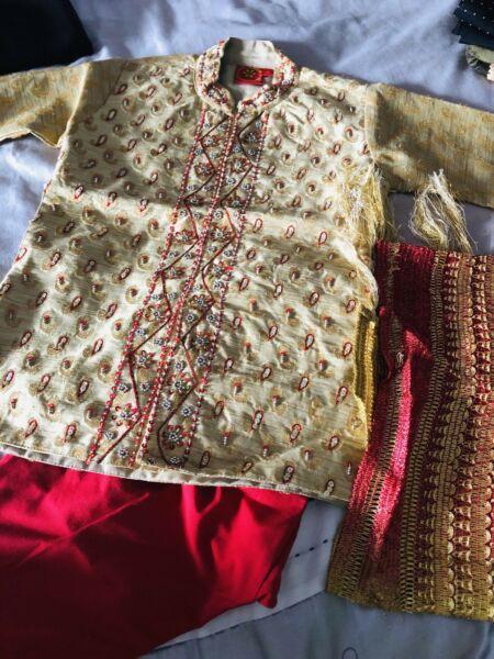 Boys Red and Gold Size 2 Indian outfit