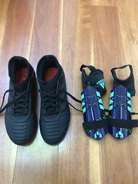 Boys Adidas soccer boots & shin pads