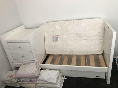 Cot, change table converts to single bed