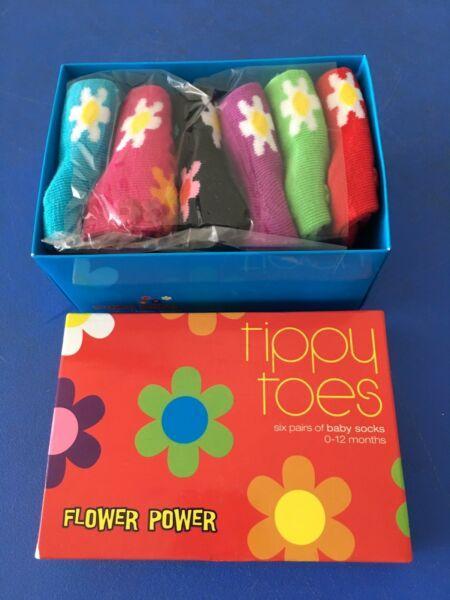 Tippy toes 6 pairs socks girl new 0-12months
