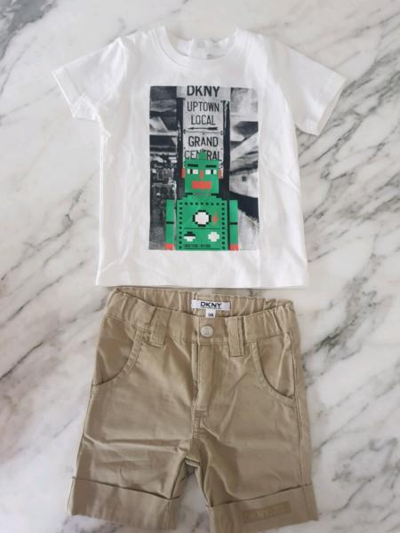 DKNY Baby Boys Outfit Summer Shorts and Tshirt Set 9 months size