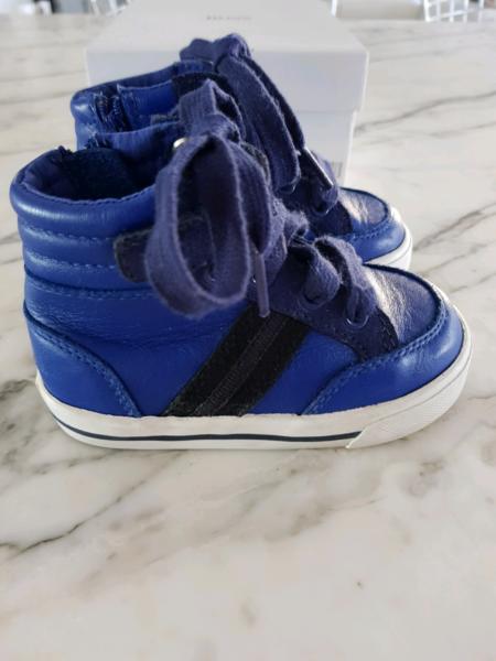 Hugo Boss Baby Boy Shoes Kids Leather High Top Trainers Blue Foot