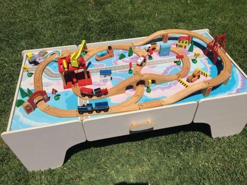 Wooden railway track and table