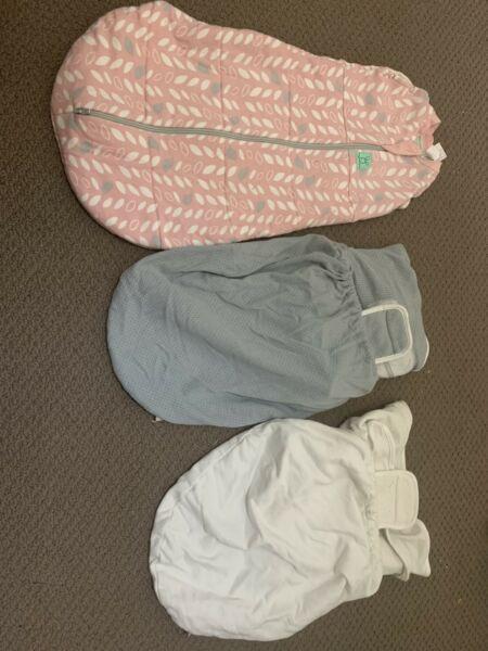 New ergo sleep bag and 2x used ergo newborn wraps