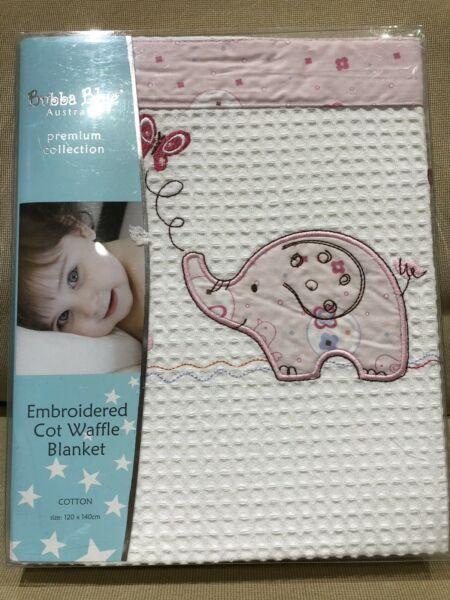 Bubba Blue - Pink Embroidered cot waffle blanket