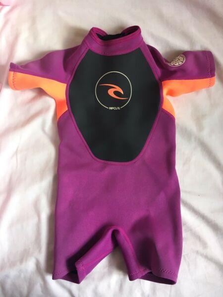 Rip curl short wetsuit pink girl size 3