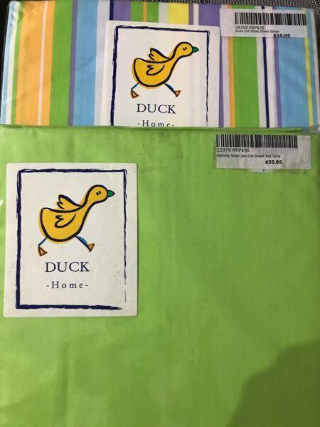 Duck Home range three piece cot sheets set multi colour new