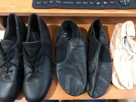 jazz, ballet and tap shoes