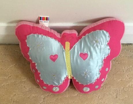 Pink/blue butterfly shaped pillow with bead work
