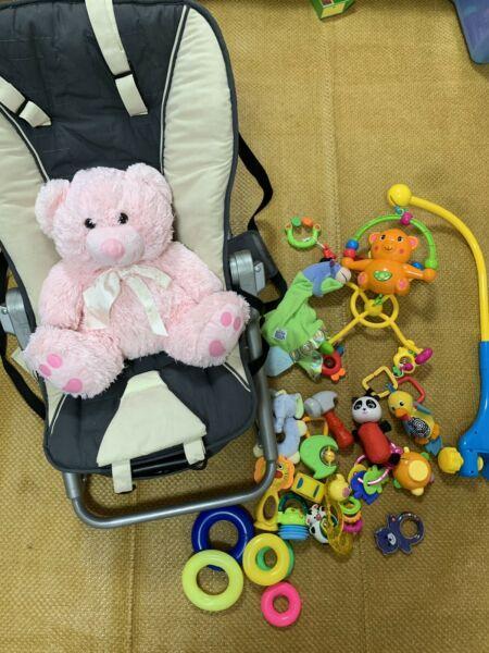 Maclaren rocking chair and toys