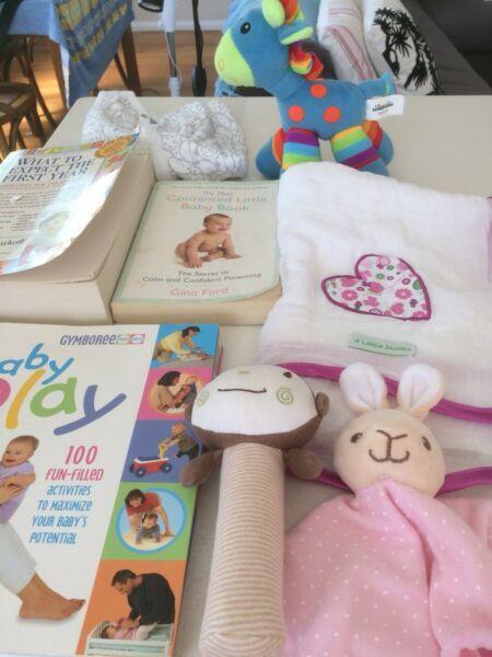 Baby care books and toys