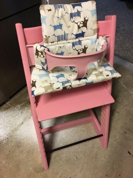 Pink Stokke Tripp trapp baby high chair complete package