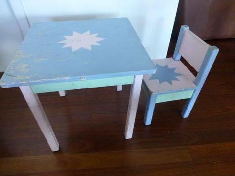 Vintage timber kids toddlers table and chair set unique