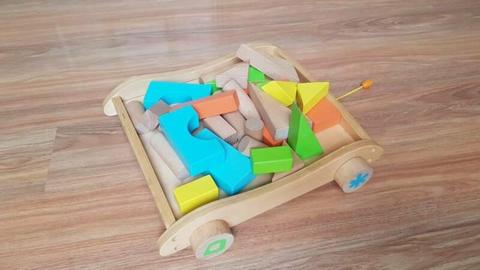 Wooden blocks on a cart