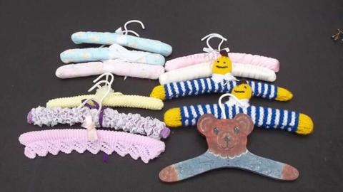 Bulk Children's Baby coathangers handmade Folk Art, padded x 9