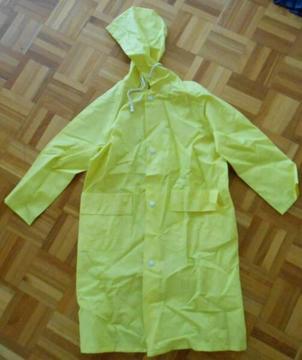 Size 6 childs unisex yellow hooded raincoat vinyl coated fabric