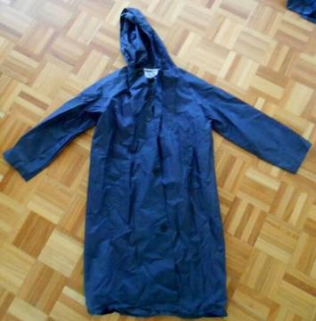 Size 7 - 8 childs unisex hooded raincoat dark blue nylon VGC