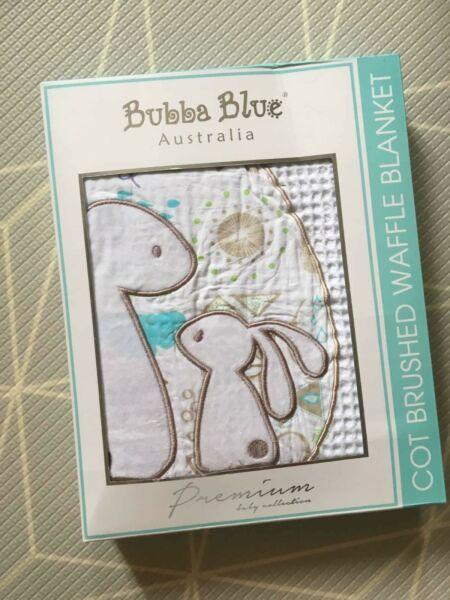 NEW Bubba Blue Rabbit Bunny Cot Brushed Cotton Waffle Blanket