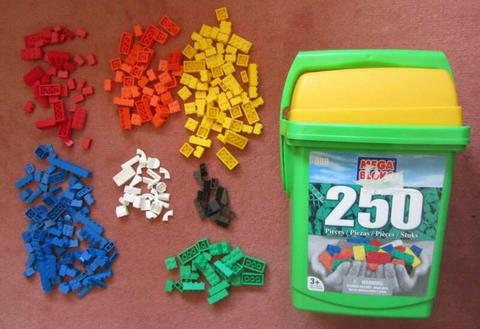 Mega bloks building bricks bucket with over 300, Lego compatible