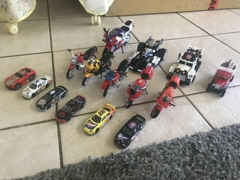 Collection of random cars, transformers and motor bikes