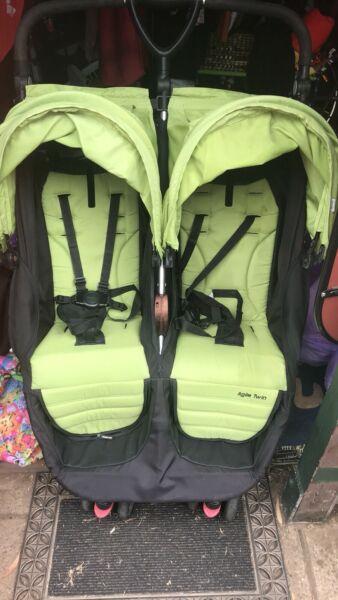 Twin agile strider pram and nappy bag