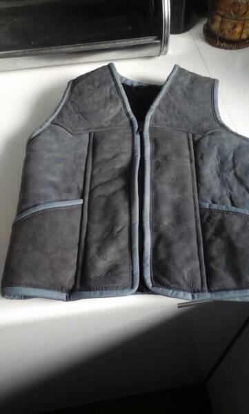 Childs size 12 real suede outer & wool lining grey/blue vest