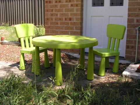 Children's table & 2 chairs for the garden or indoors, IKEA brand